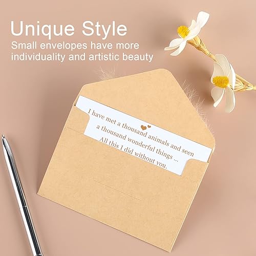 Miniatura 4 de Paquete de 100 mini sobres de papel kraft marrón de 4 x 2.75 pulgadas, sobres pequeños para tarjetas de regalo para bodas, baby showers, notas de