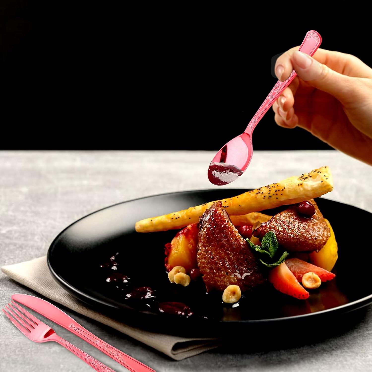 210-Piece Premium Plastic Cutlery Set: Includes 90 Forks, 60 Spoons, 60 Knives - Heavy-Duty Disposable Silverware for Parties, Weddings & Catering Events - Elegant & Durable Utensils Kit (Red)