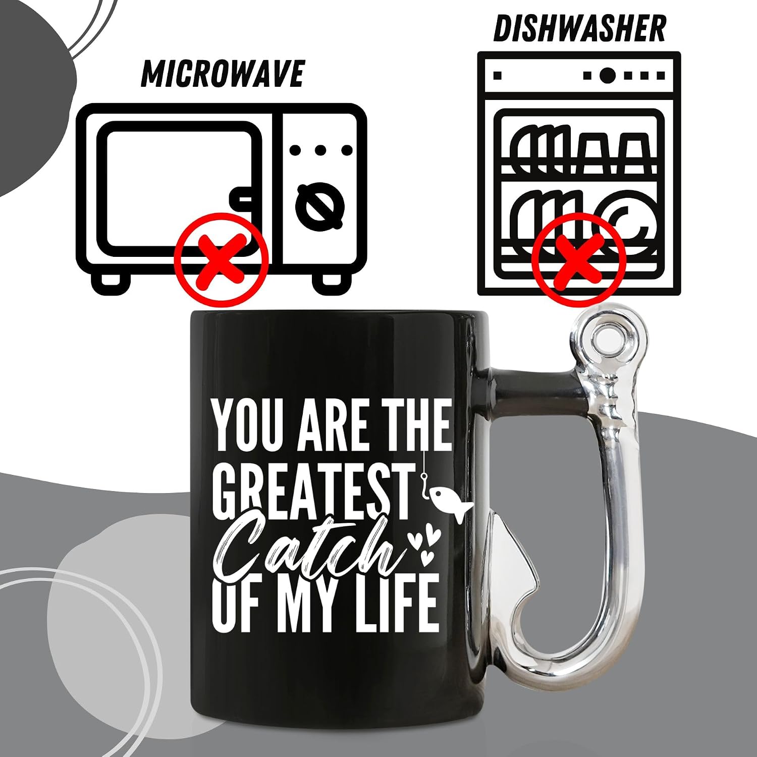 Onebttl Fishing Gifts for Men, Husband, Boyfriend for Anniversary, Christmas, Father's Day, Funny Fishing Gift Coffee Mug with Hook Handle, 13.5oz/400ml