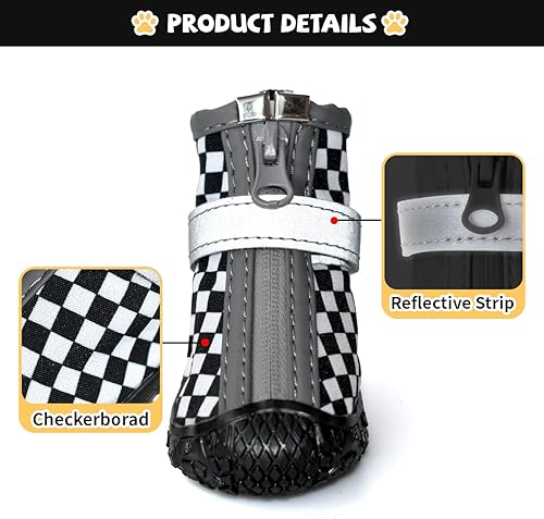 Miniatura 5 de Zapatos negros para perros pequeños, botas antideslizantes para perros con tiras reflectantes, protectores de patas de cachorro para exteriores,