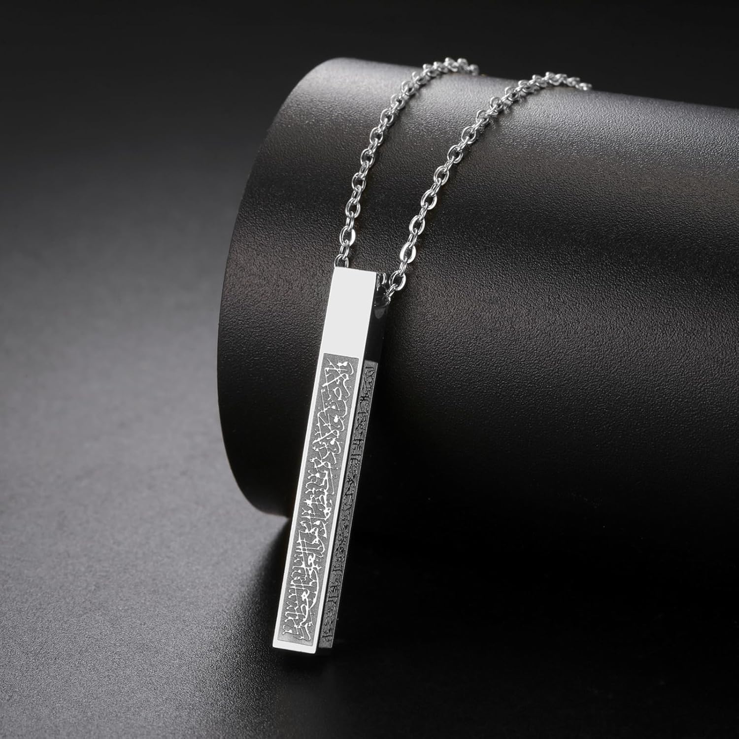 VASSAGO Islamic Ayatul Kursi Necklace for Women Men Stainless Steel/Leather Chain Muslim Allah Arabic 3D Bar Pendant Islam Eid Ramadan Gift Jewelry - Image 3