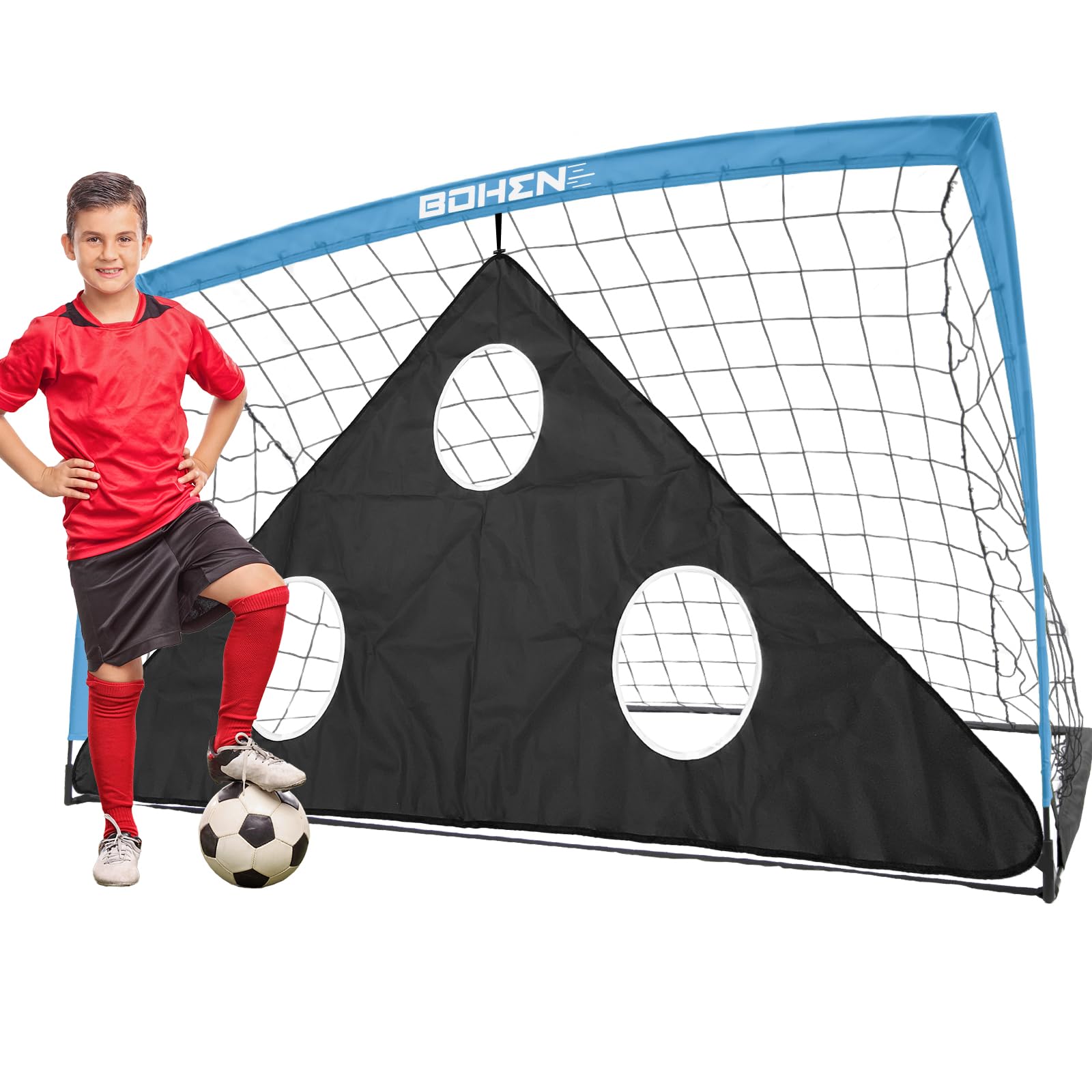 BOHEN Portable Soccer Goal for Kids - 6x4FT Foldable Soccer Net for Backyard Indoor Outdoor with Carrying Bag for Easy Storage and Transportation(6x4FT, Grey Blue)-image-40