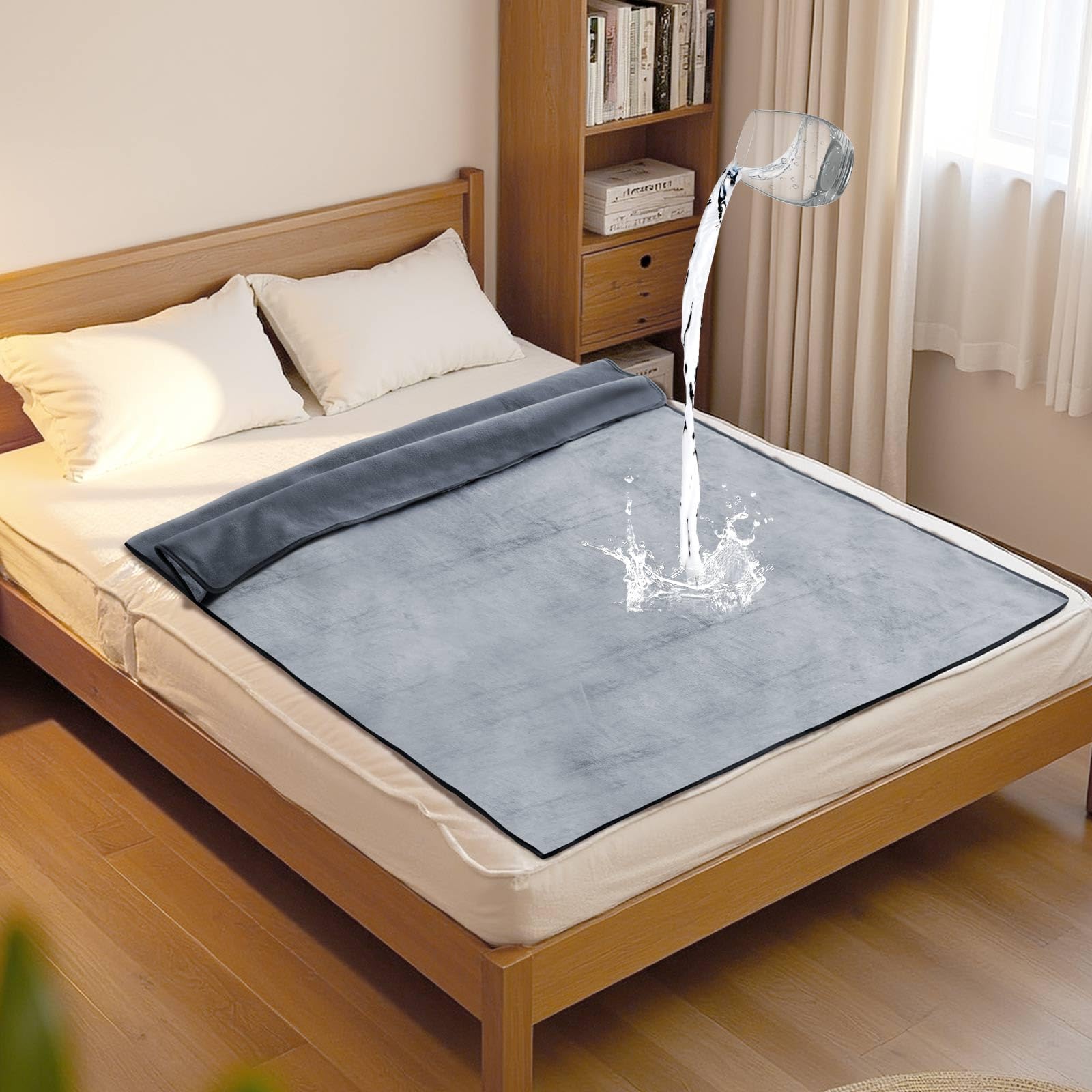 Tisancy Waterproof Blanket for Bed Couch Sofa, 50''x60'' Reversible & Washable, Fleece and Flannel Waterproof Mat, Water Resistant Bed Cover,