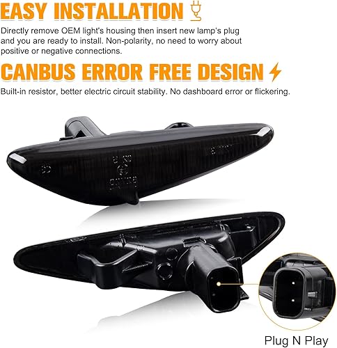 Vista 10 de Gempro Luces LED de posición laterales para parachoques delantero ámbar para Mazda MX-5 Miata ND Reflectores 2016-2023, lente ahumada, 2