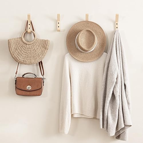 Miniatura 2 de UBTKEY Paquete de 6 ganchos de madera para colgar abrigos, ganchos de madera de roble natural, ganchos de entrada resistentes para colgar abrigos