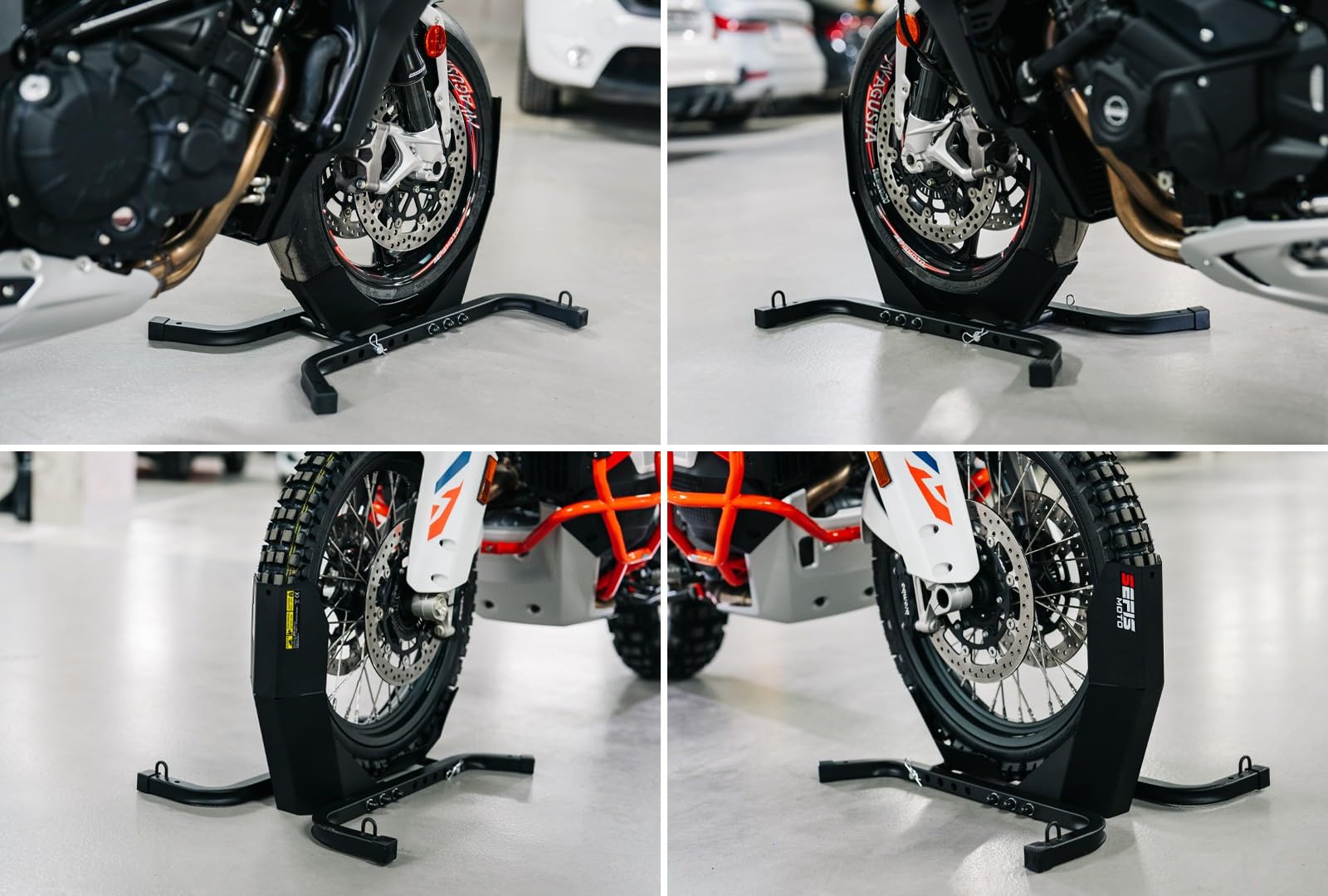 SEFIS C21 Support de transport pour moto - Support de transport pour roue avant de moto - Pour roue avant 12-21" - Pince de roue - Moto (C21)