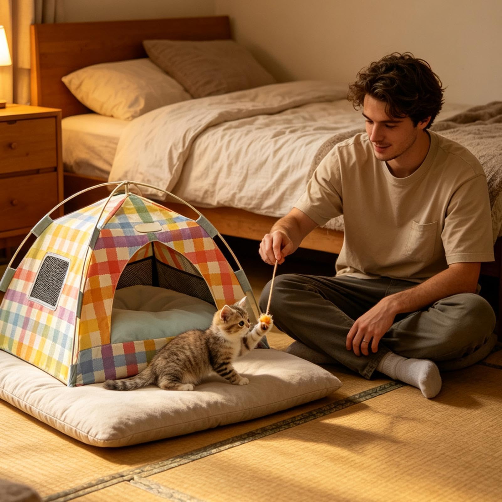 Tenda Gatto Rifugio Pieghevole a Forma di Grotta con Ventilazione a Rete e | Tenda Per Gatti Per Portico, Balcone, Terrazza, Dormitorio, Appartamento, Soggiorno E Casa