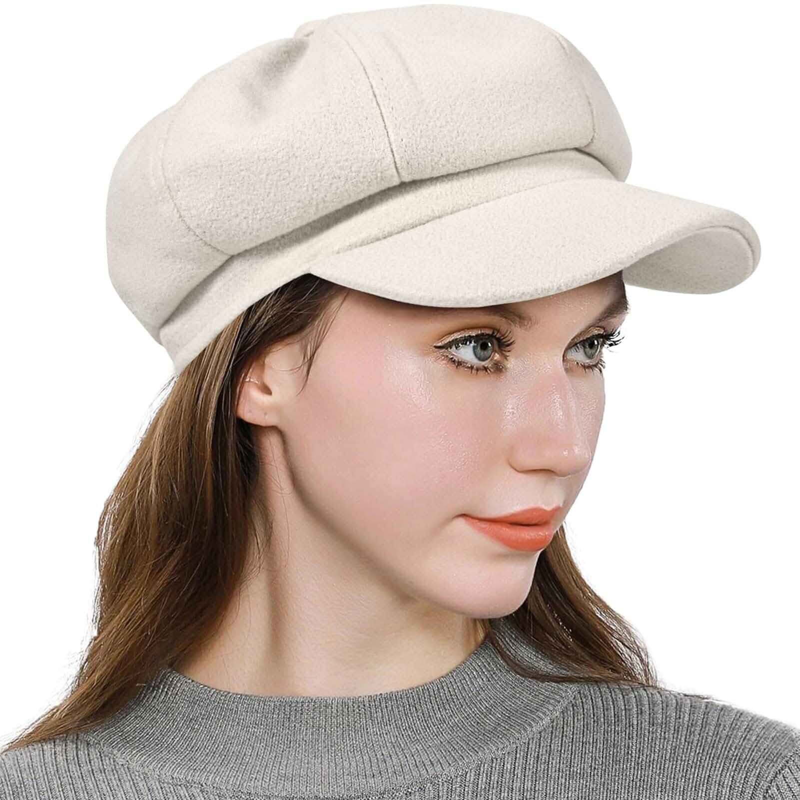 Women’s Newsboy Cap Wool Blend Retro Solid Color Girls Fashion Gatsby Cabbie Visor Beret Hat
