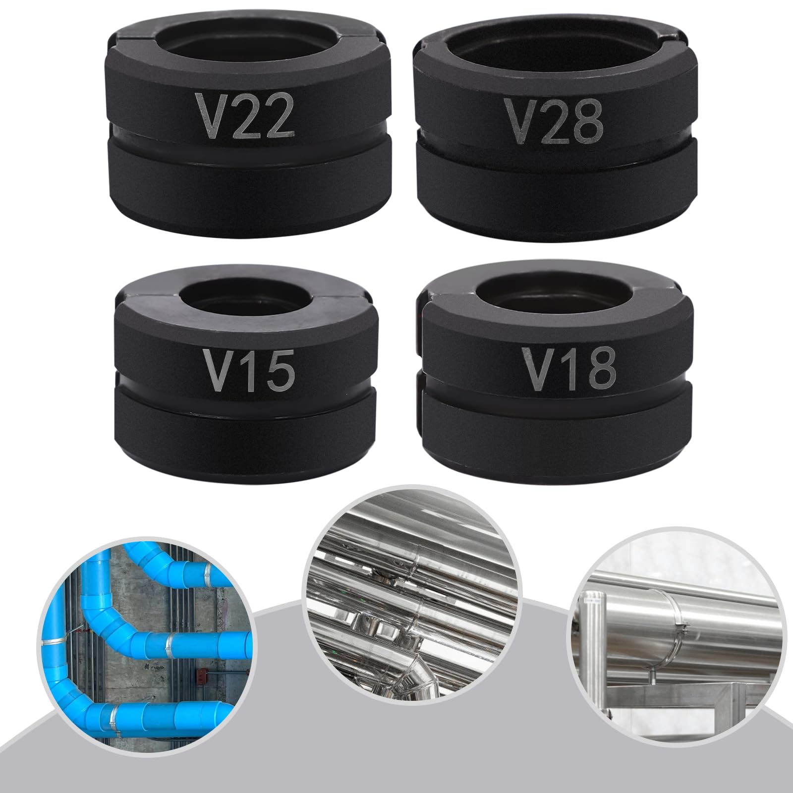 4-częściowy zestaw szczypiec zaciskowych do rur miedzianych, 15, 18, 22, 28 mm, kompatybilne z mechanicznymi hydraulicznymi szczypcami zaciskowymi Cr45 stal