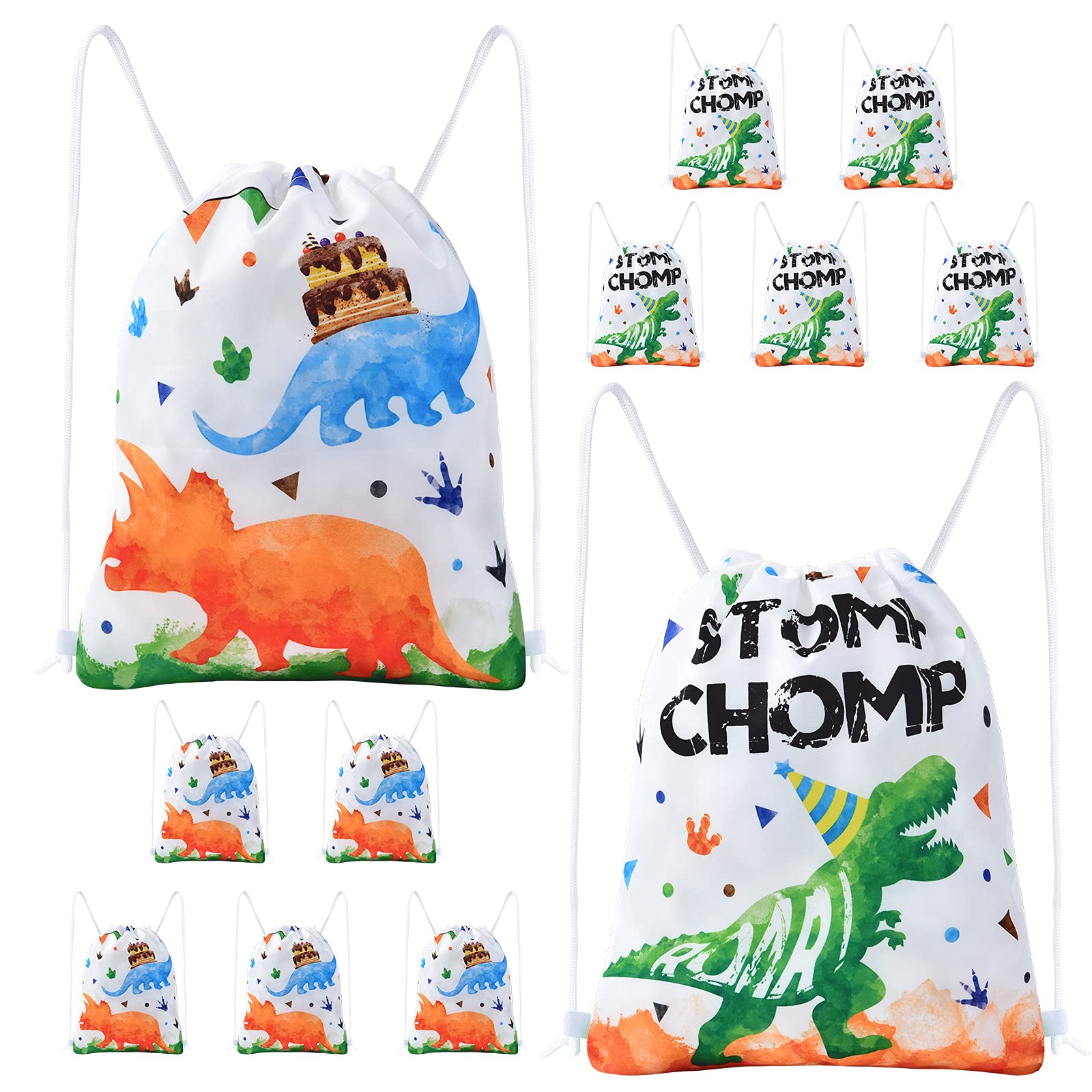 WERNNSAI Watercolor Dinosaur Party Gift Bags - 12 Pack Dinosaur Party Favor Bags for Kids Boys Birthday Supplies Dino Theme Goodie Bags Party Decorations 10'' x 12''