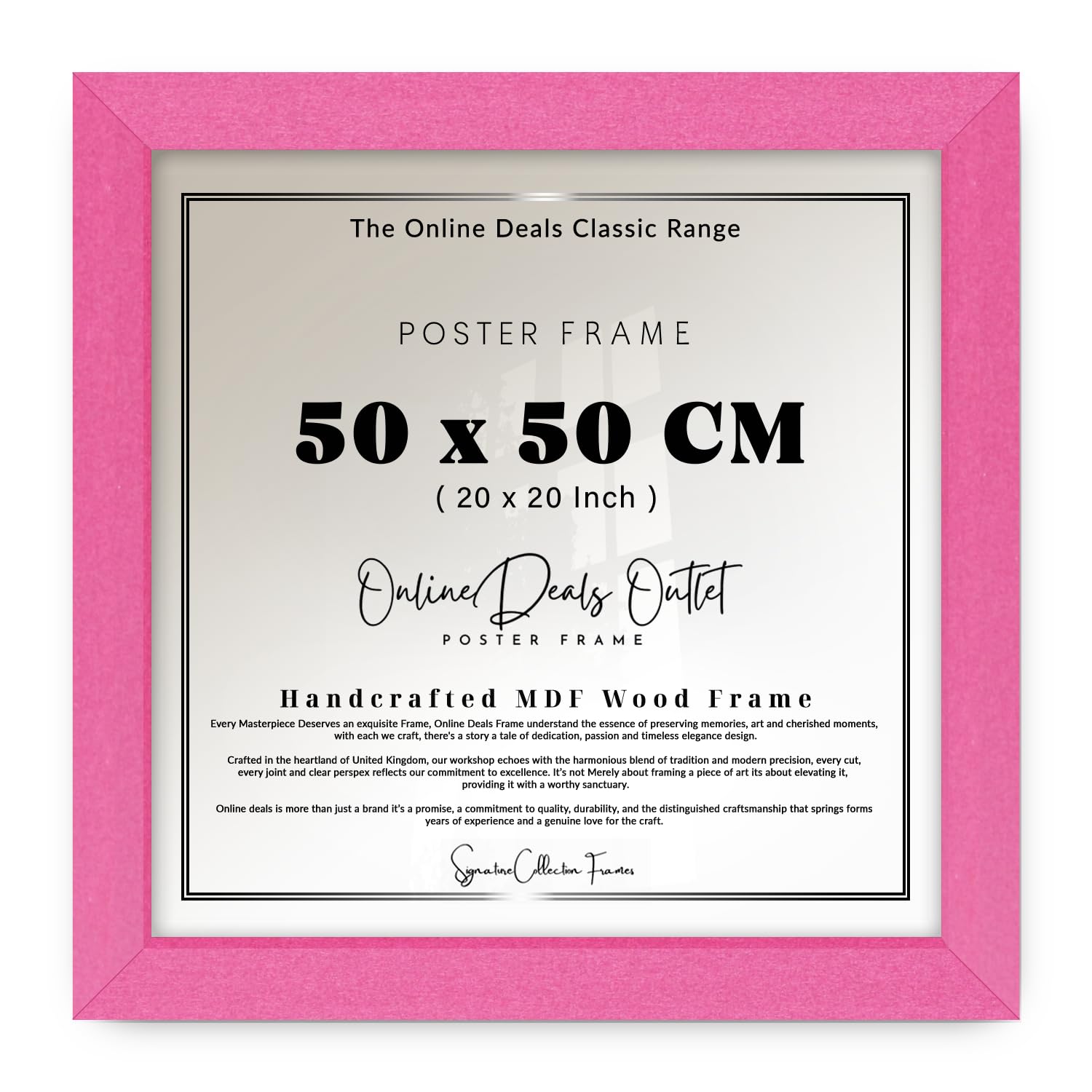 Online Deals | MDF Poster Frame (50 x 50 CM) for Movie Posters, Music & Film Art, 20" x 20" MDF Finish, Easy Hanging Hooks [ Pink ]