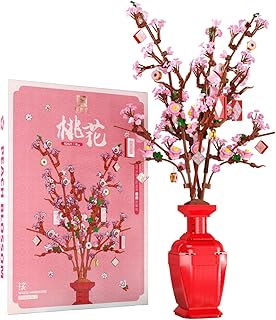 Peach Blossom Building Block Kit, Special Plant Home Decor Flower Bouquet Building Kit, 992 Pieces Relaxing Building Project for Adults, Compatible with Lego Flowers Set
