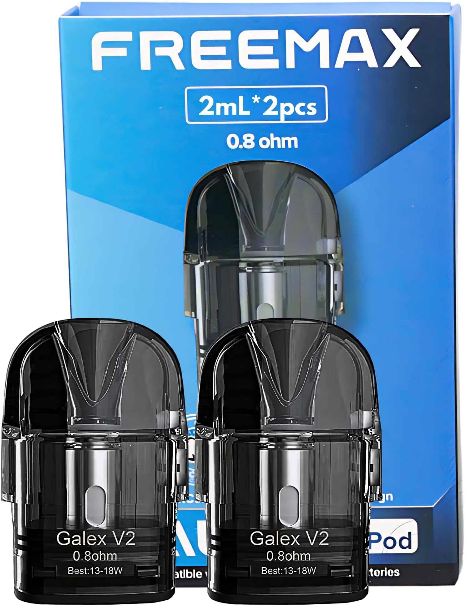 Freemax Galex V2 Pod [0.8ohm | 13-18W] - 2 Pack - Smooth MTL Vaping, Mesh Coil, Side Filling, Ecig 2ml Cartridge, No Nicotine