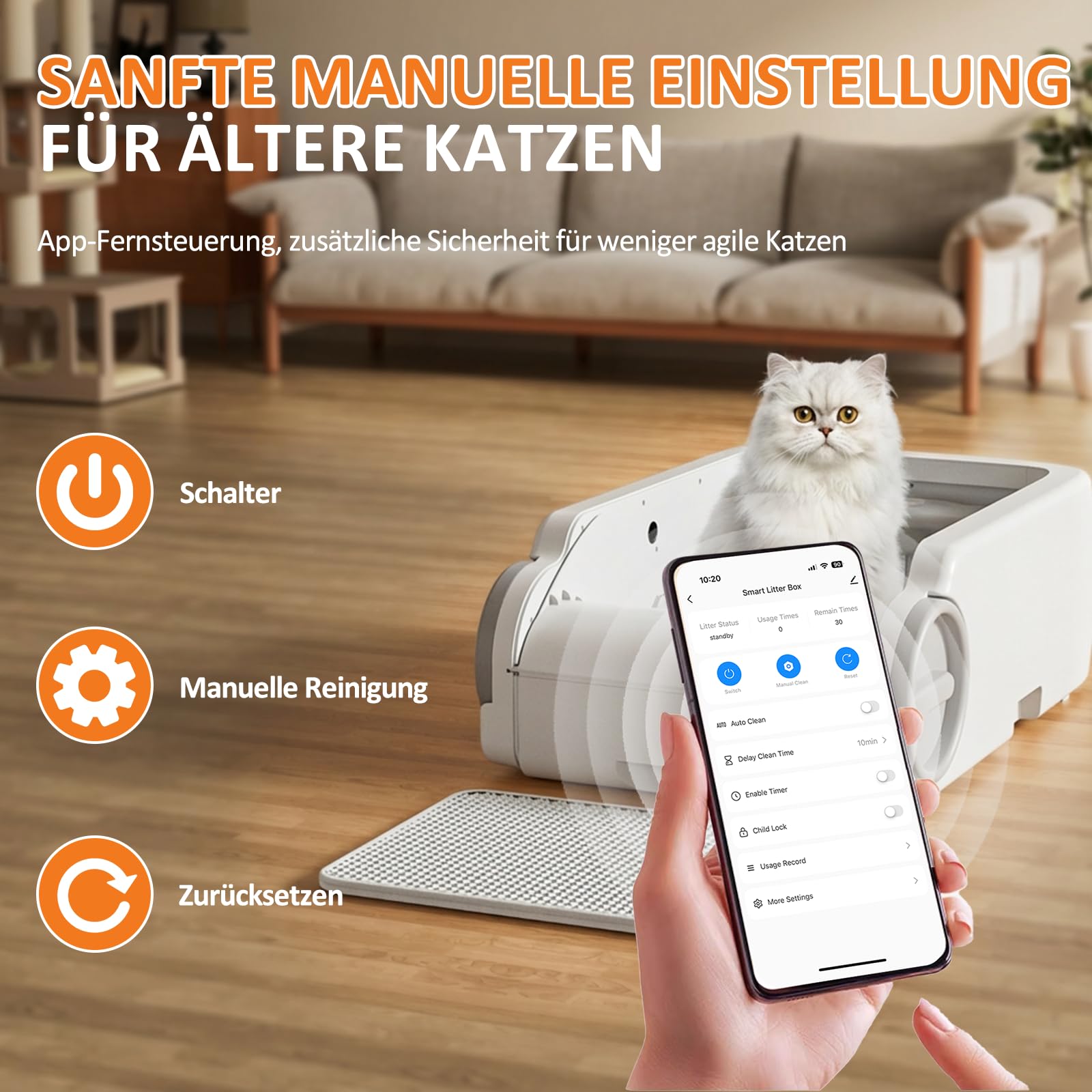 Selbstreinigendes Katzenklo, offene automatische Katzentoilette – Selbstreinigender Roboter für große Katzen, mit Sicherheitssensoren & App-Steuerung
