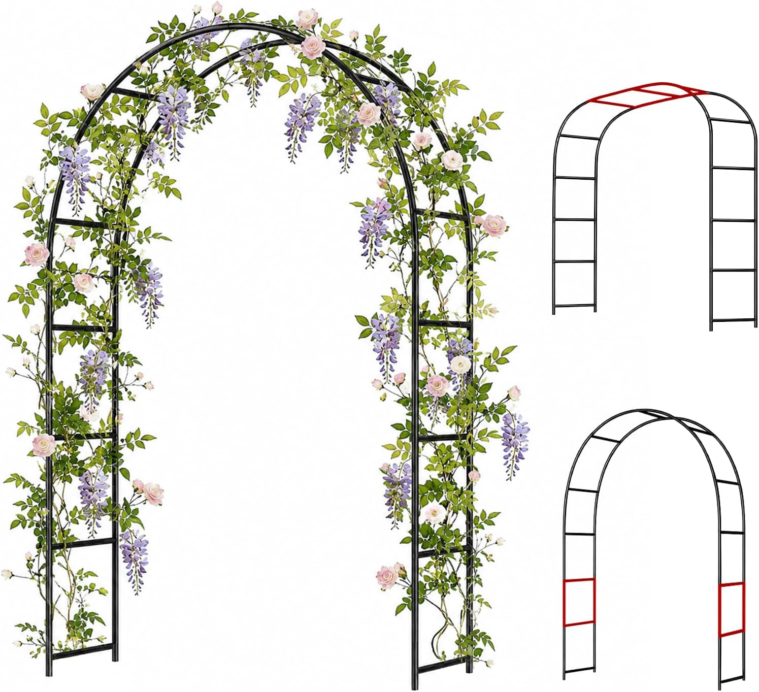 7.8FT Garden Arch Trellis for Climbing Plants, Metal Garden Arbor Archway for Outdoor Flower Vines, Weddings, Bridal Parties and Garden Decorations, Black