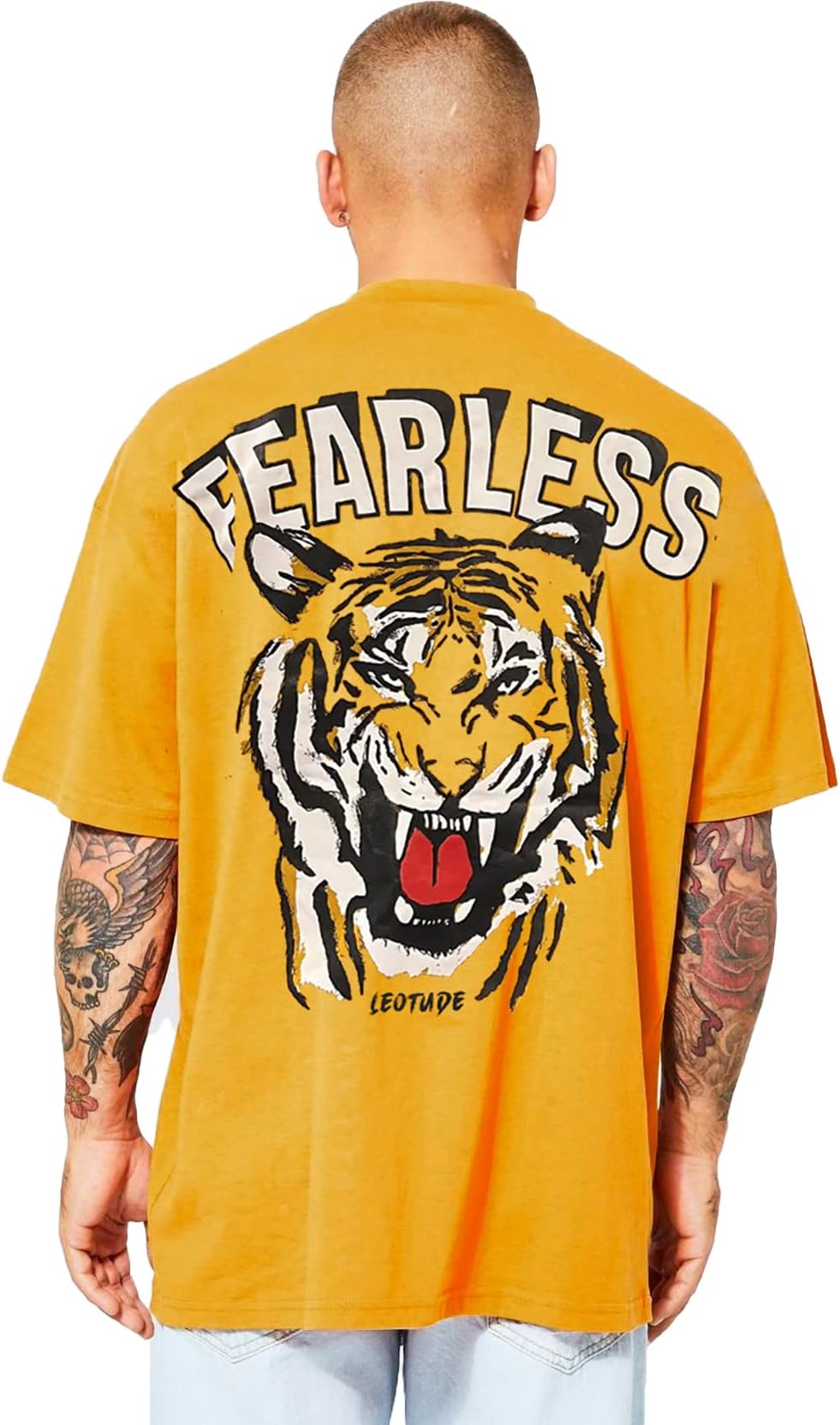 Cotton Blend Half Sleeve Back Print Oversized T-Shirts for Men