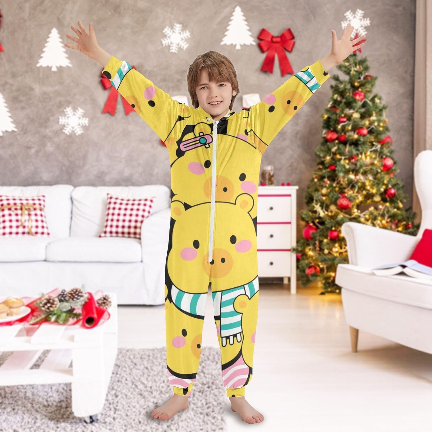 Pajama Soft Warm Hooded One-Piecing Loungewear Sleepwear for Unisex 4-14Y