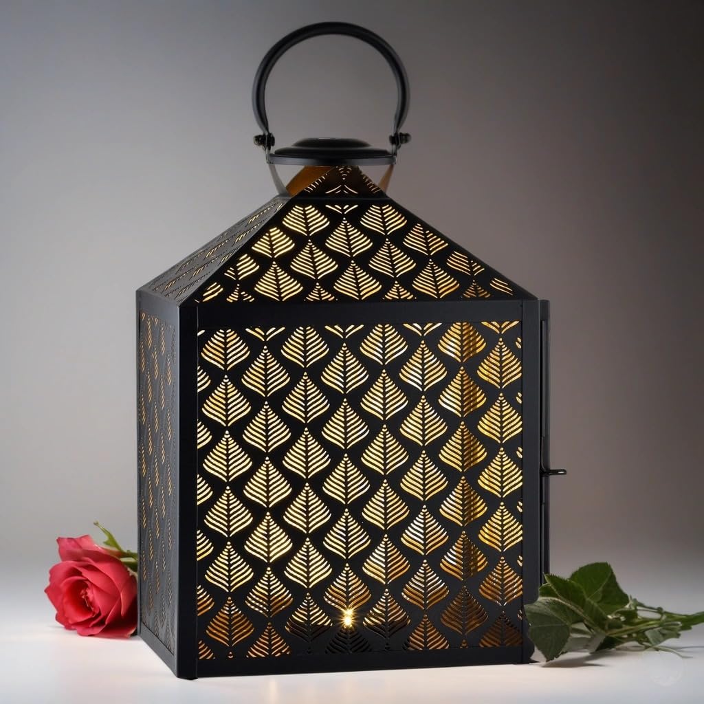 Lanterne Nero E Oro Set 2 Lanterne Orientali Portacandele In Metallo - Decorazione Giardino Stile Marocchino, Nero/Oro Lampade Da Comodino - 9