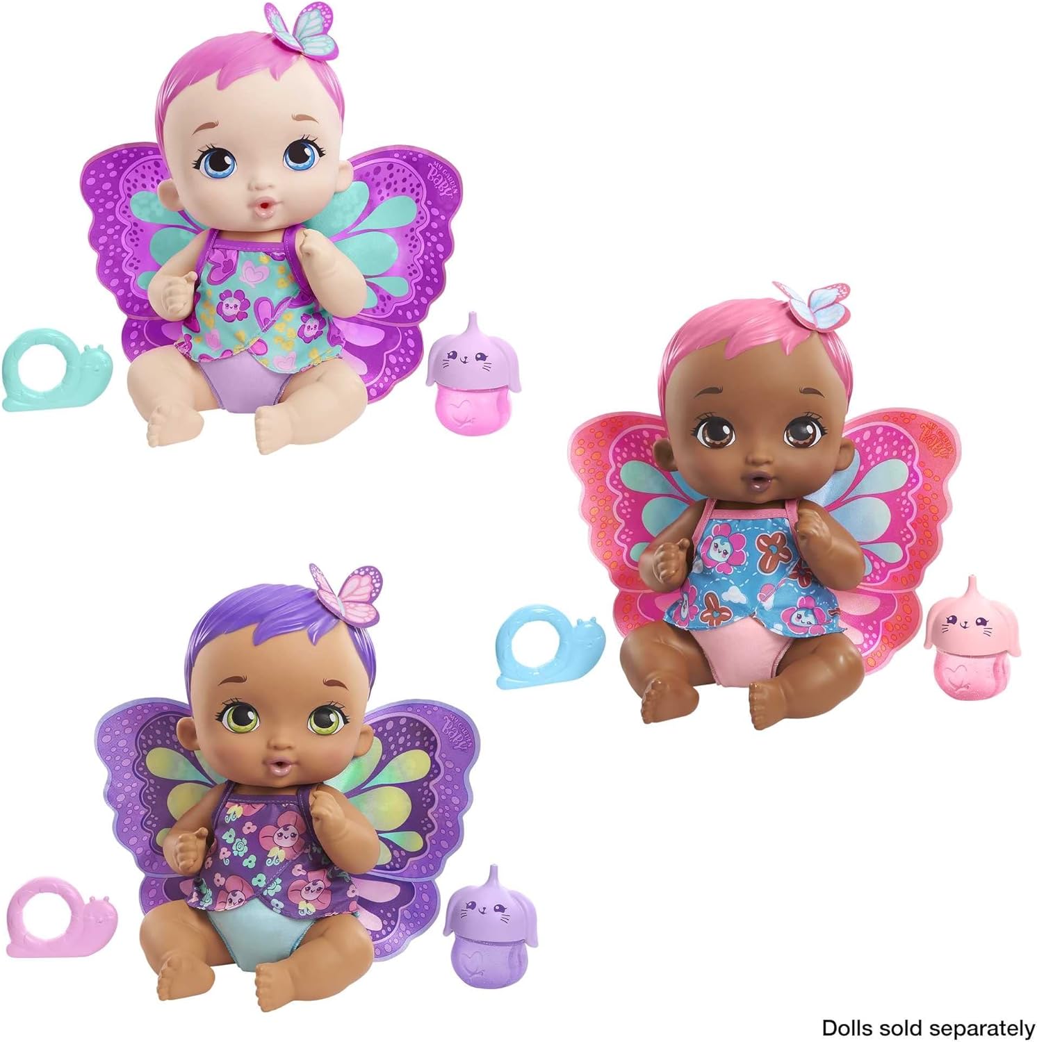 My Garden Baby Feed and Change Baby Butterfly Doll (30 cm / 12 Inch), Reusable Diaper, Removable Clothes & Wings, Multicolour, Gift for Kids 3Y+, GYP10