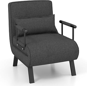 COSTWAY Folding Sofa Bed, 4-in-1 Convertible Single Sofa Chair Bed with 6-Position Adjustable Backrest and Pillow, Padded Seat Lounge Couch Guest Sleeper Recliner Armchair for Living Room Dark Grey