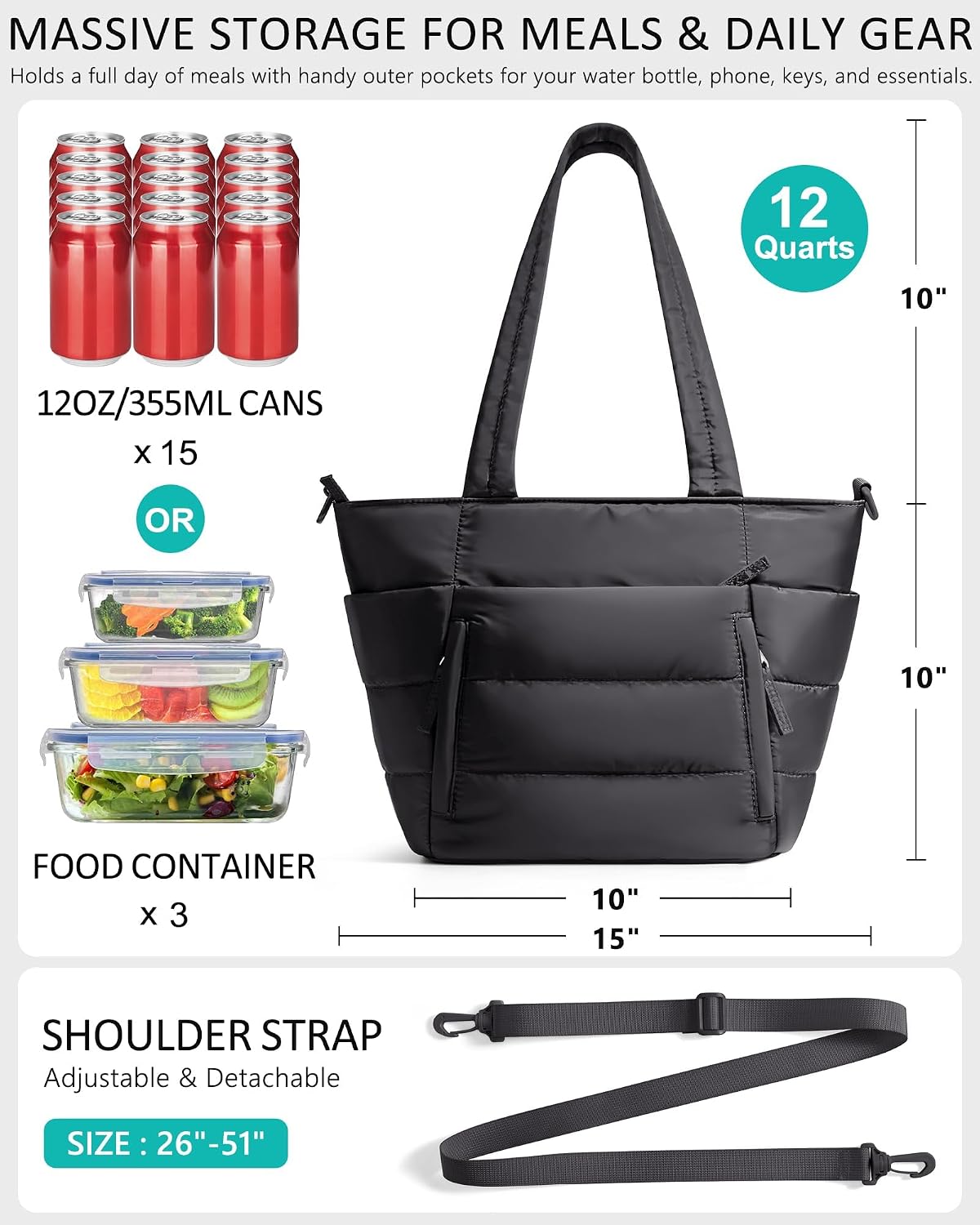 Bagstellar Lunch Box for Women Puffy Insulated Lunch Bag Tote Cooler Bag