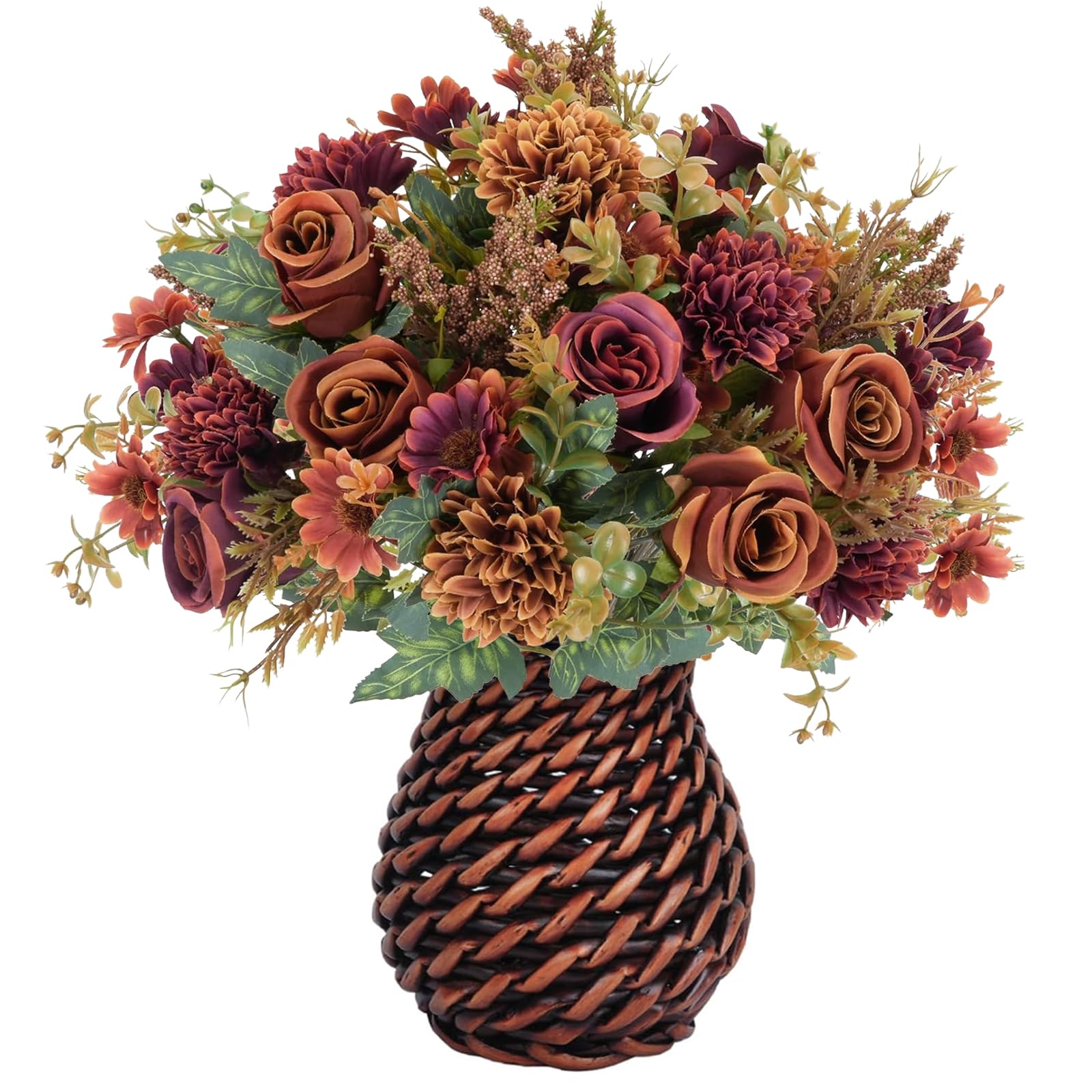 GTIDEA 4 Bundles Fake Fall Flowers with Vase