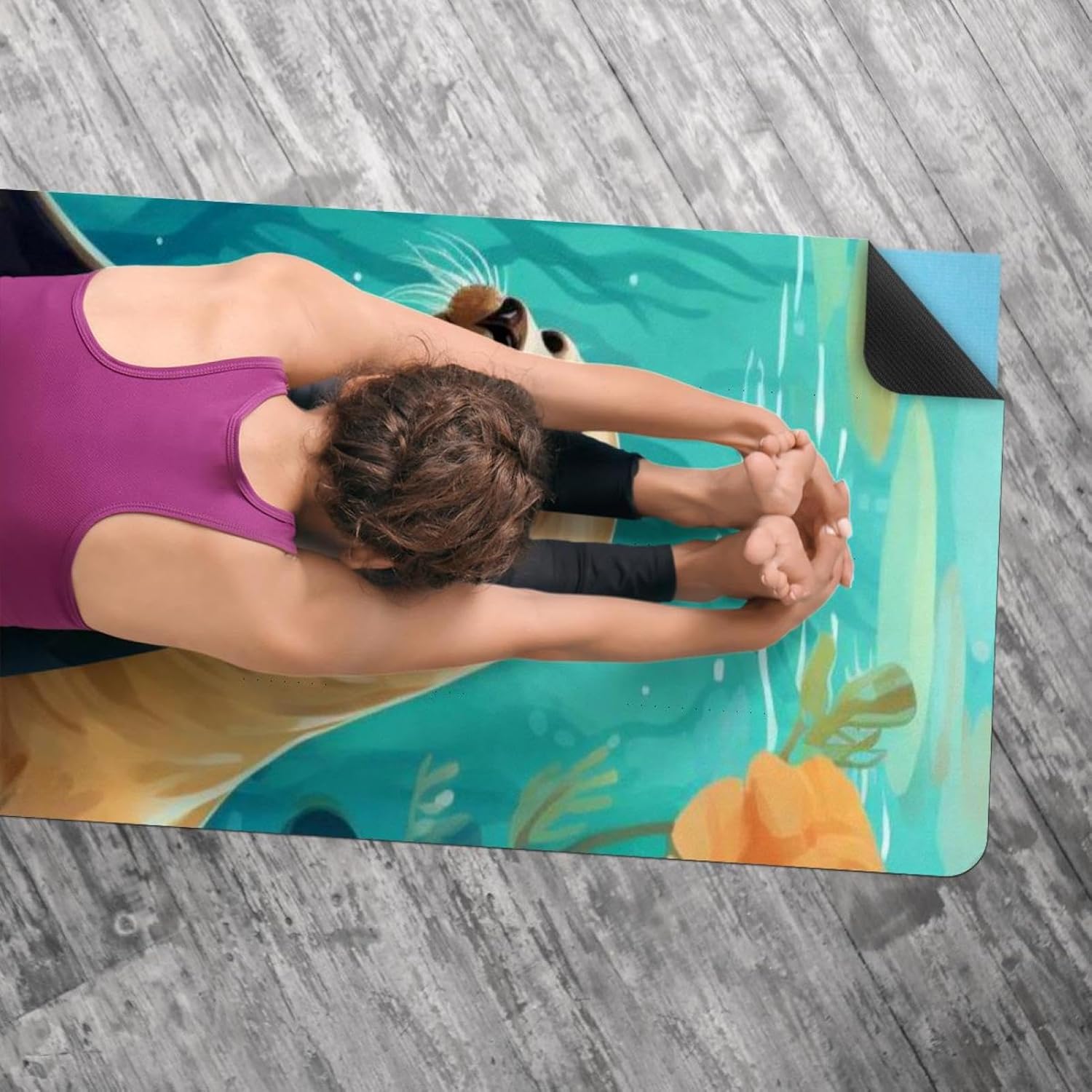 Yoga Towel, Sea Lion Pattern Non Slip Sweat Absorbent Hot Yoga Mat Towel for Hot Yoga, Pilates and Fitness - 72.8" x 26.8"