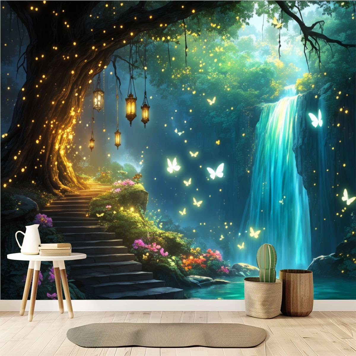 Wall Mural Peel and Stick Wallpaper Fantasy Magical Forest Nature Fairy Magical Landscape Jungle 69'' x 96'' Removable Wall Sticker Prepasted Wallpaper Renter Friendly Decal for Kids Bedroom