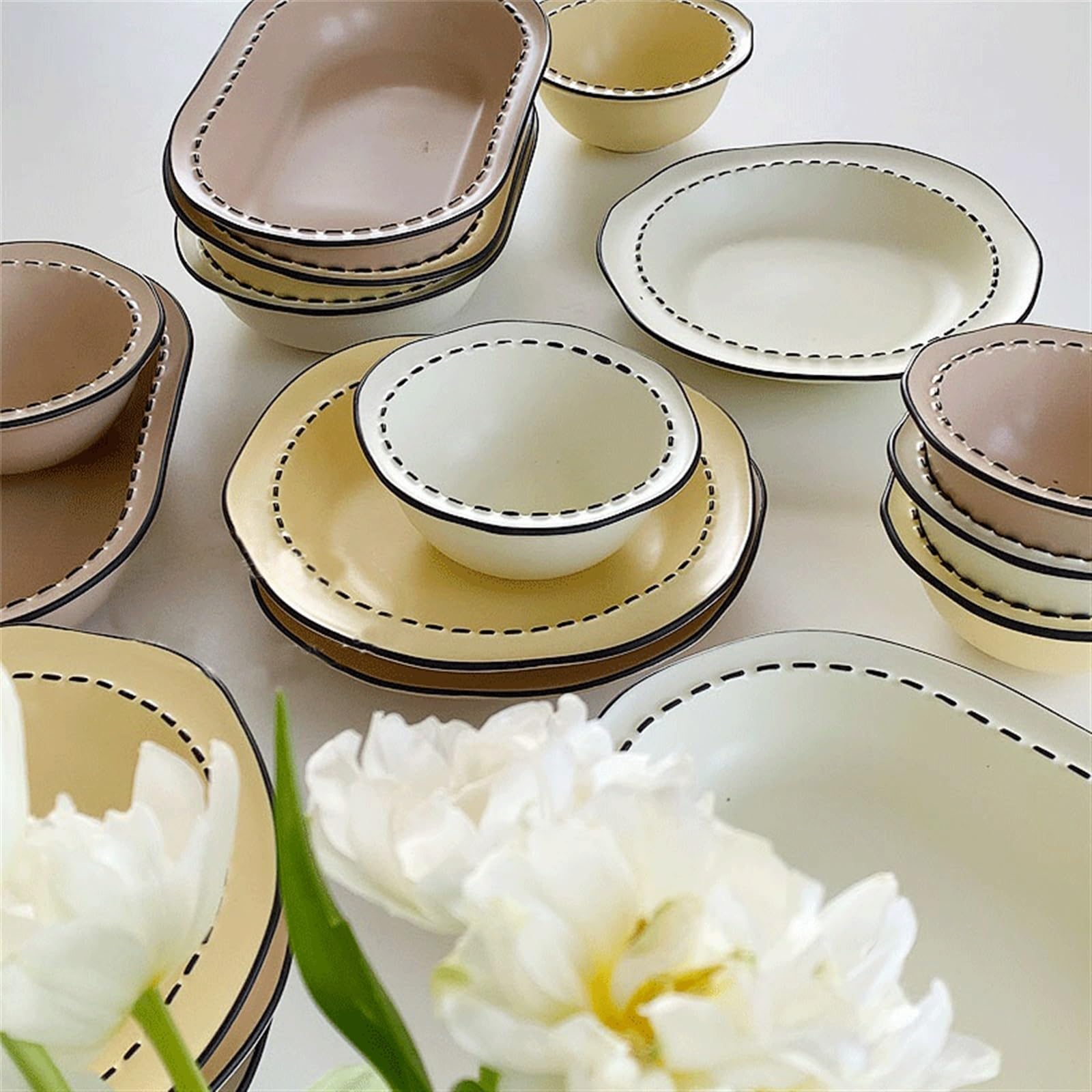 zastawa stołowa Zestaw ceramicznych zastaw stołowych Nieregularna miska do ryżu Miska na zupę Ceramiczny talerz na warzywa Paski Miski i naczynia domowe do kuchni Restauracji zestaw zastawy stołowej(P