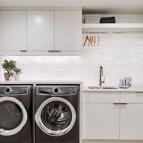 Vista 45 de STICKGOO 10 hojas de azulejos de metro para despegar y pegar, azulejos de pared para salpicaduras de cocina, azulejos de pared de PVC para Pizarra