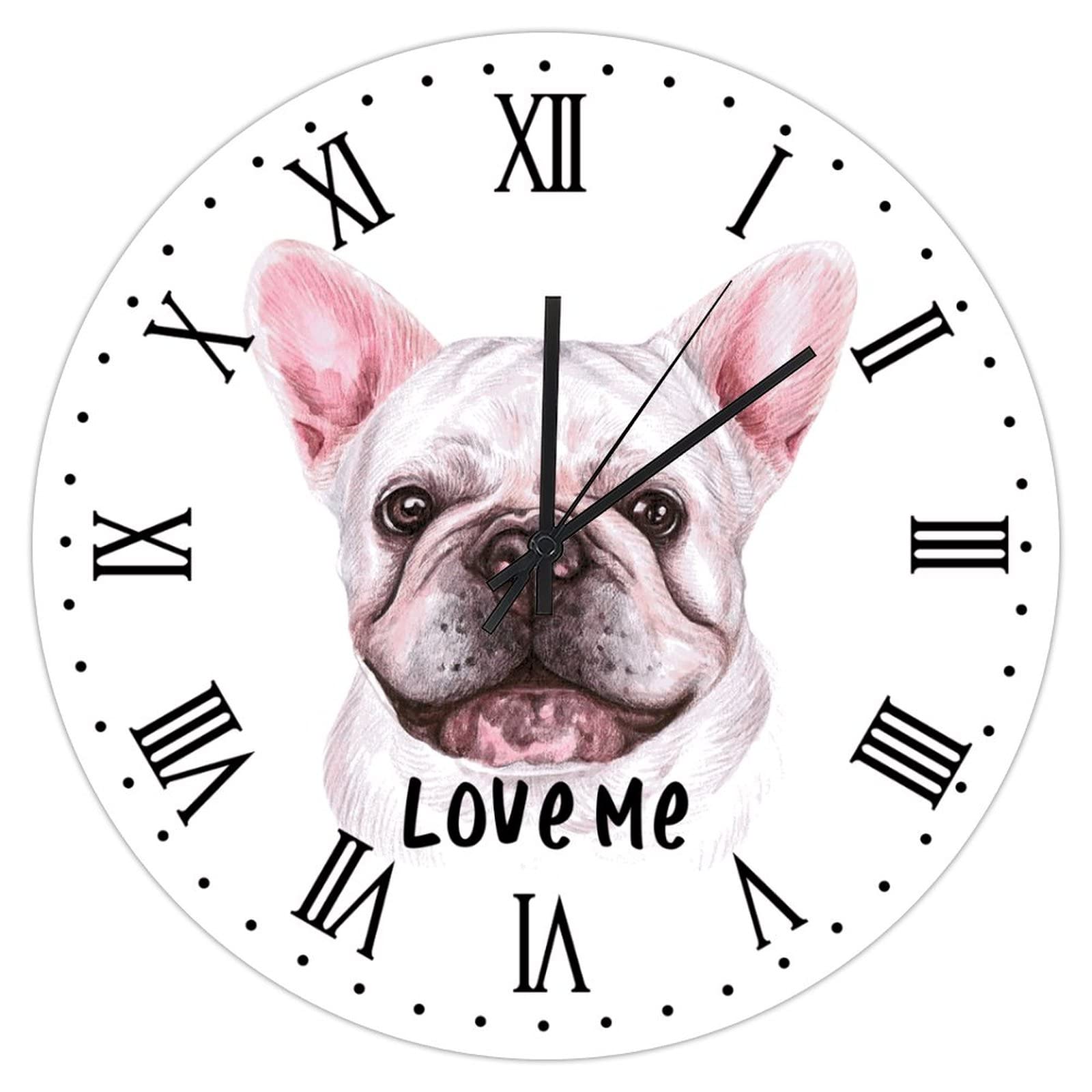 Horloge murale bouledogue français silencieuse pour chambre sans tic-tac