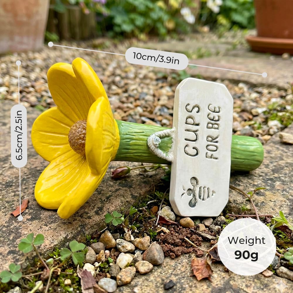 Bee Watering Station for Garden, 2026 New Cups for Bees, Resin Bee Drinking Bowl for Patio Lawn, Garden Pollinator Water Feeder for Garden Decor, Bee Water Cup for Gardeners (yellow) — view 6