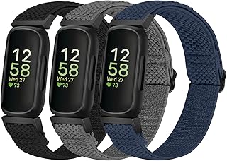 Relting Elastic Nylon Sport Bands Compatible with Fitbit Inspire 3/Inspire 2/Inspire/Inspire HR/Ace 3/Ace 2 Women Men Kids, Adjustable Stretchy Comfortable Nylon Replacement Solo Loop Wristbands 3 Pack