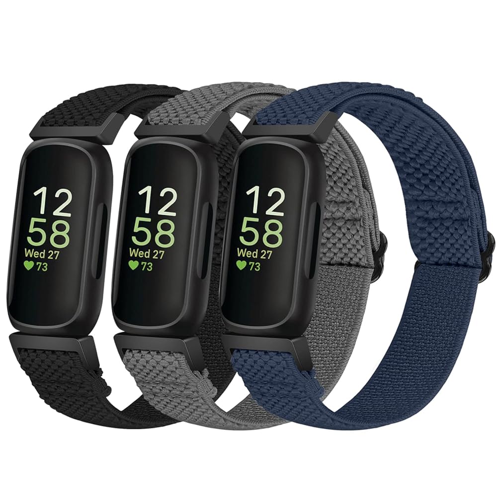 Relting Elastic Nylon Sport Bands for Fitbit Inspire Series - Adjustable and Comfortable 3 Pack