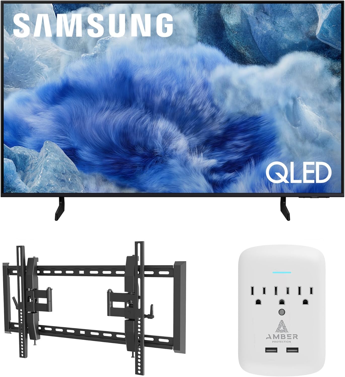 Samsung QN43Q8FAAFXZA 43 Inch Class QLED Q8F 4K Vision AI Smart TV with a Walts TILT-EXTENSION-37-90 Tilt Mount for 37″-90″ TVs and Amber Protection 3-Outlet-Surge Surge Protector (2025)