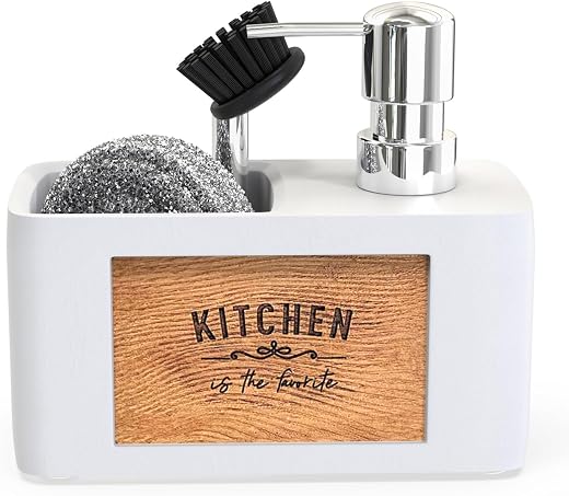 Porta Sapone Cucina - Dispenser Sapone Liquido con Porta Spugna - Dosatore...