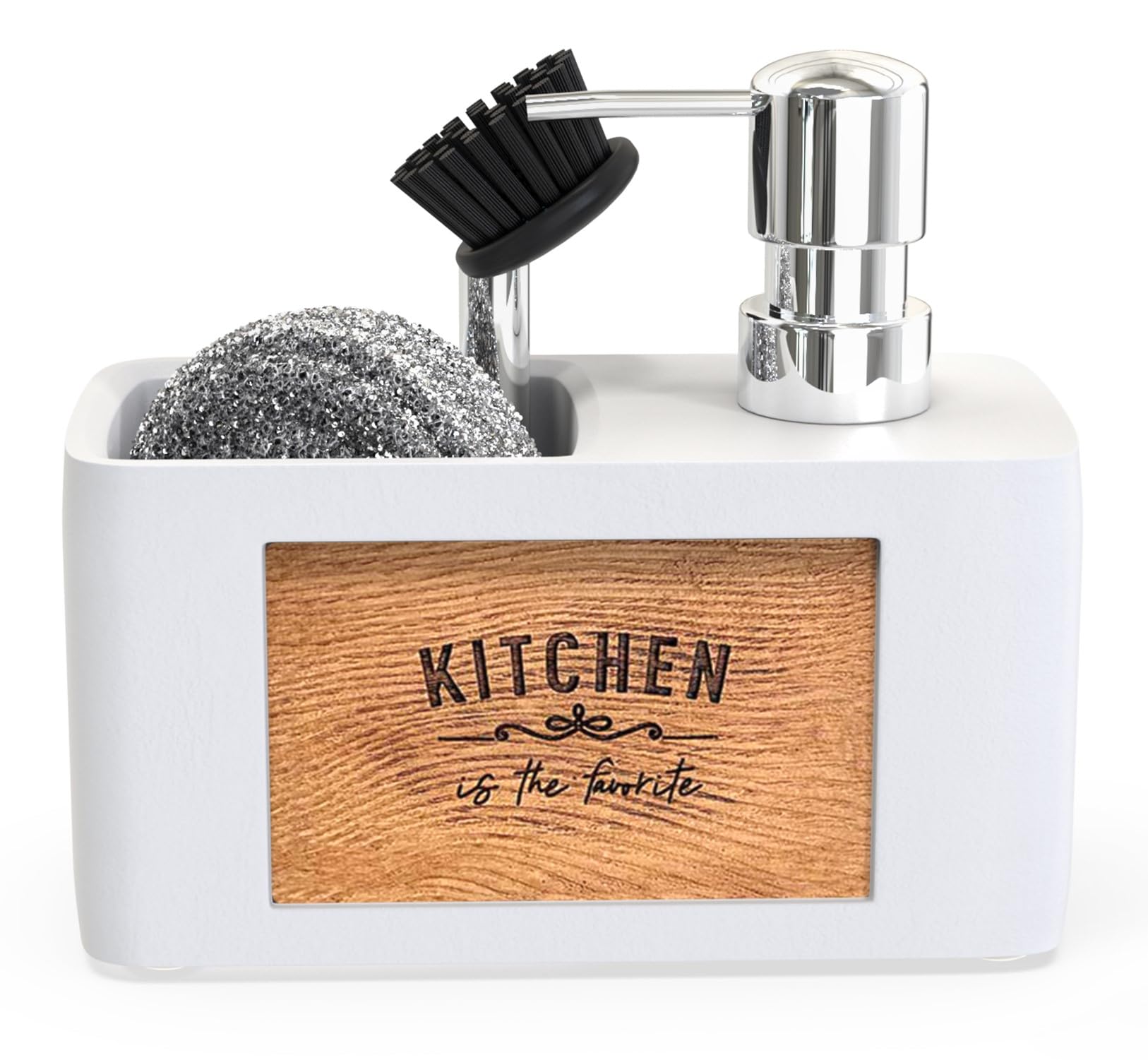 CHILL HOUSE Porta Sapone Cucina Bianco - Dispenser Sapone Cucina con Porta Spugna - Dosatore Sapone Cucina - Dosatore Detersivo Piatti - Soap Dispenser - Portasapone Cucina - Dispenser Sapone Liquido
