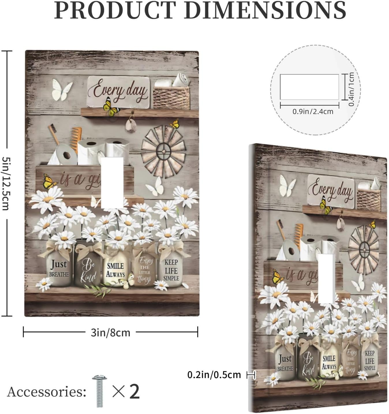 Rustic Farmhouse Country Daisy Floral Light Switch Cover 1 Gang Single Toggle Wall Plate Decorative Switchplate Electrical Faceplate for Bathroom Kitchen Home Decor Accessories 5" X 3"
