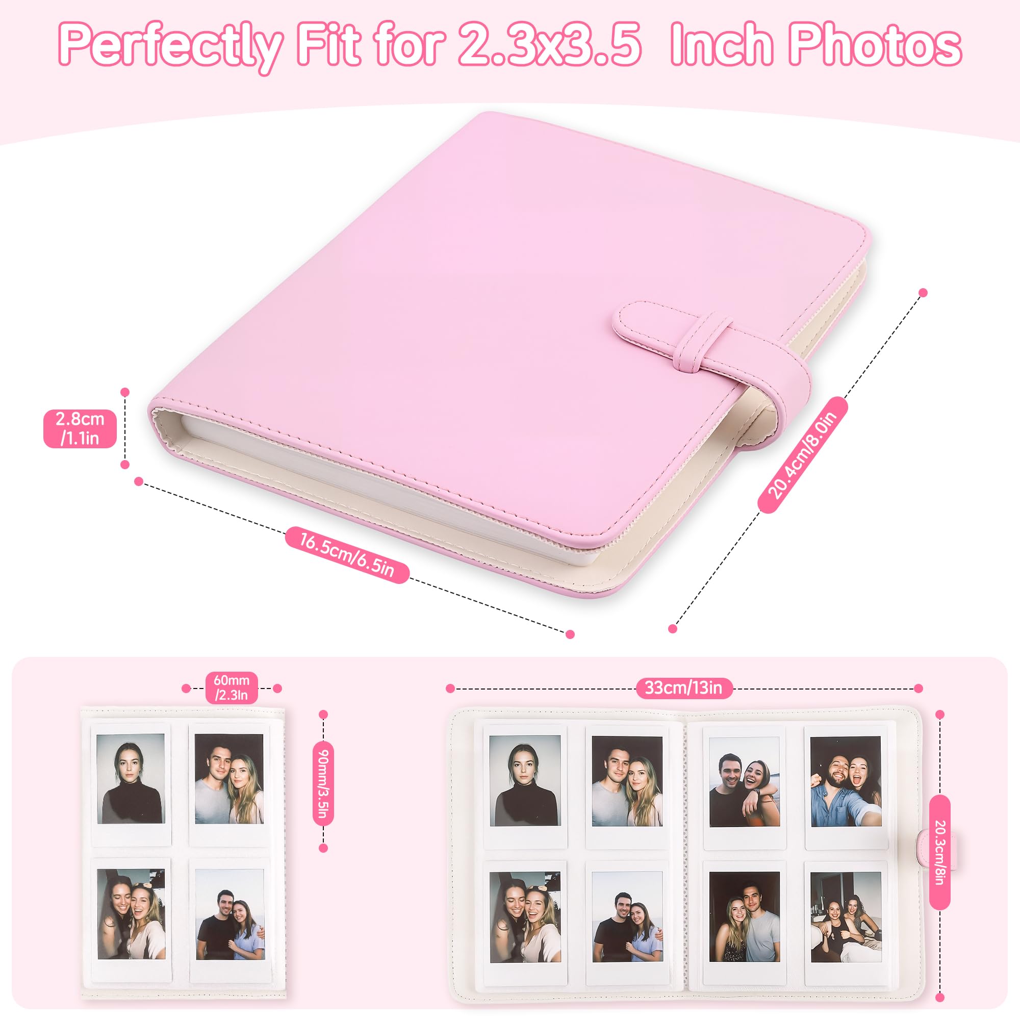 Album fotograficzny 256 kieszeni, mini album do filmów 2 x 3", kompatybilny z Fujifilm Instax Mini 12, 11, 9, 8, 25, 70, 90, 40, 99, SE 7+ Mini LiPlay Link2 EVO, Polaroid Snap PIC-300 (zielony)
