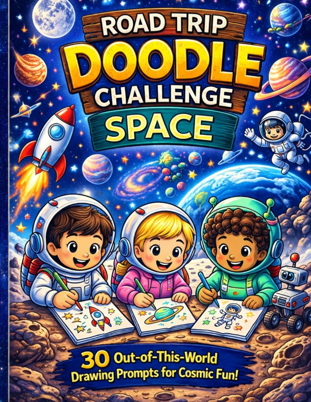 Road Trip Doodle Challenge Space: 30 Out-of-This-World Drawing Prompts for Creative Fun (Road Trip Doodle Challenge for Kids)