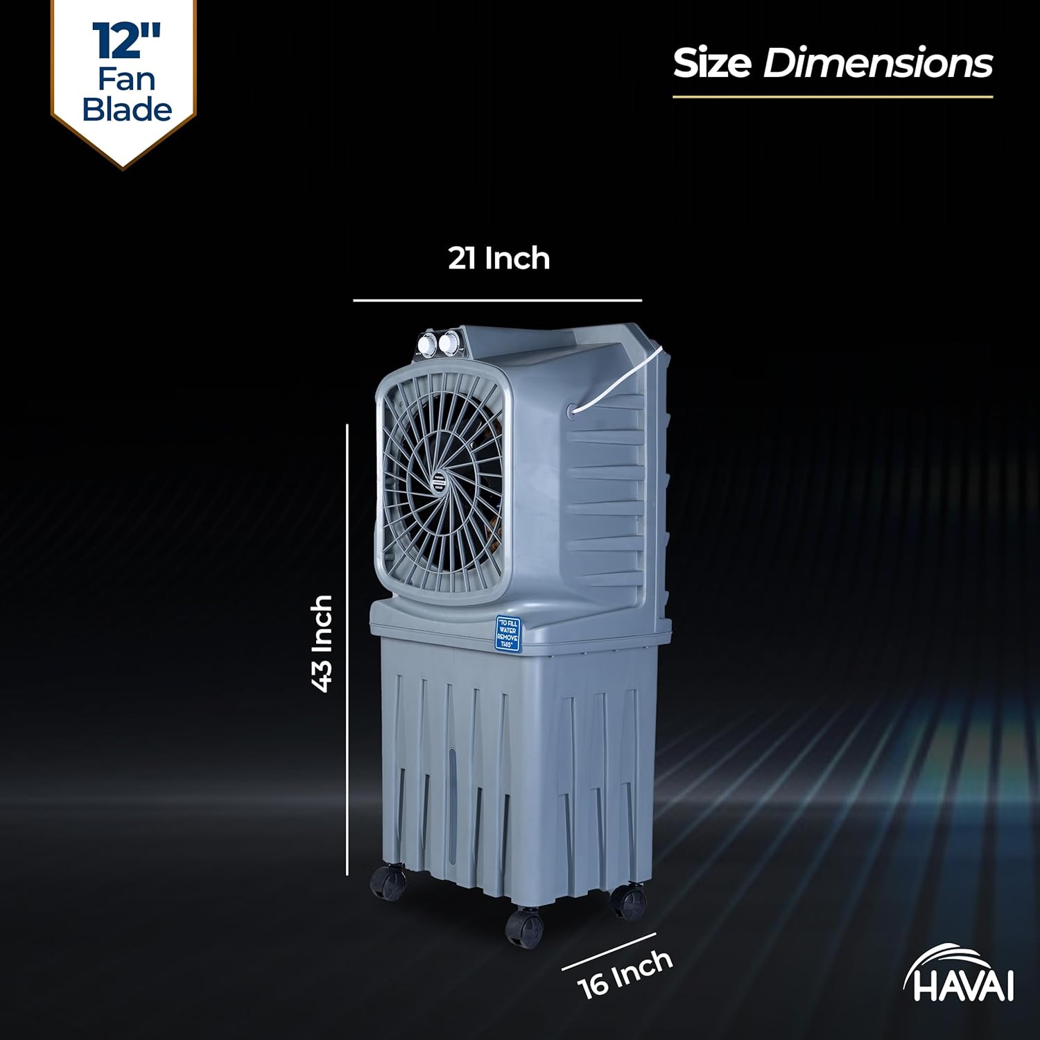 HAVAI Mighty 12 Personal Air Cooler | 12 inch Blade | 50L Tank Capacity, 120W Power, 200 Sq. Ft. Area Coverage | 15 Ft. Air Throw, 3-Speed Control, Grey 36 71TPbNwrArL. SL1500