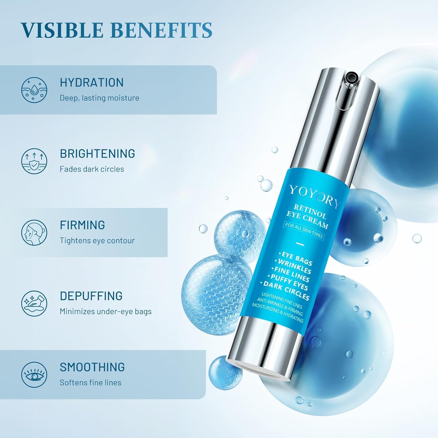 Retinol Eye Cream for Eye Bags - Anti-Aging Under Eye Treatment for Dark Circles, Wrinkles,Fine Lines, Puffiness - Hydrating & Moisturizing Skin Care Gift for Men and Women 0.67 fl oz