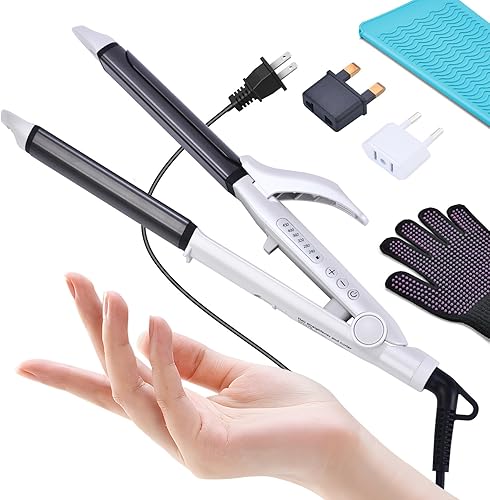 VGR Rizador de viaje 110 V-120 V220 V-240 V, rizador de doble voltaje con adaptador de enchufe europeo para viajes internacionales, adaptador de