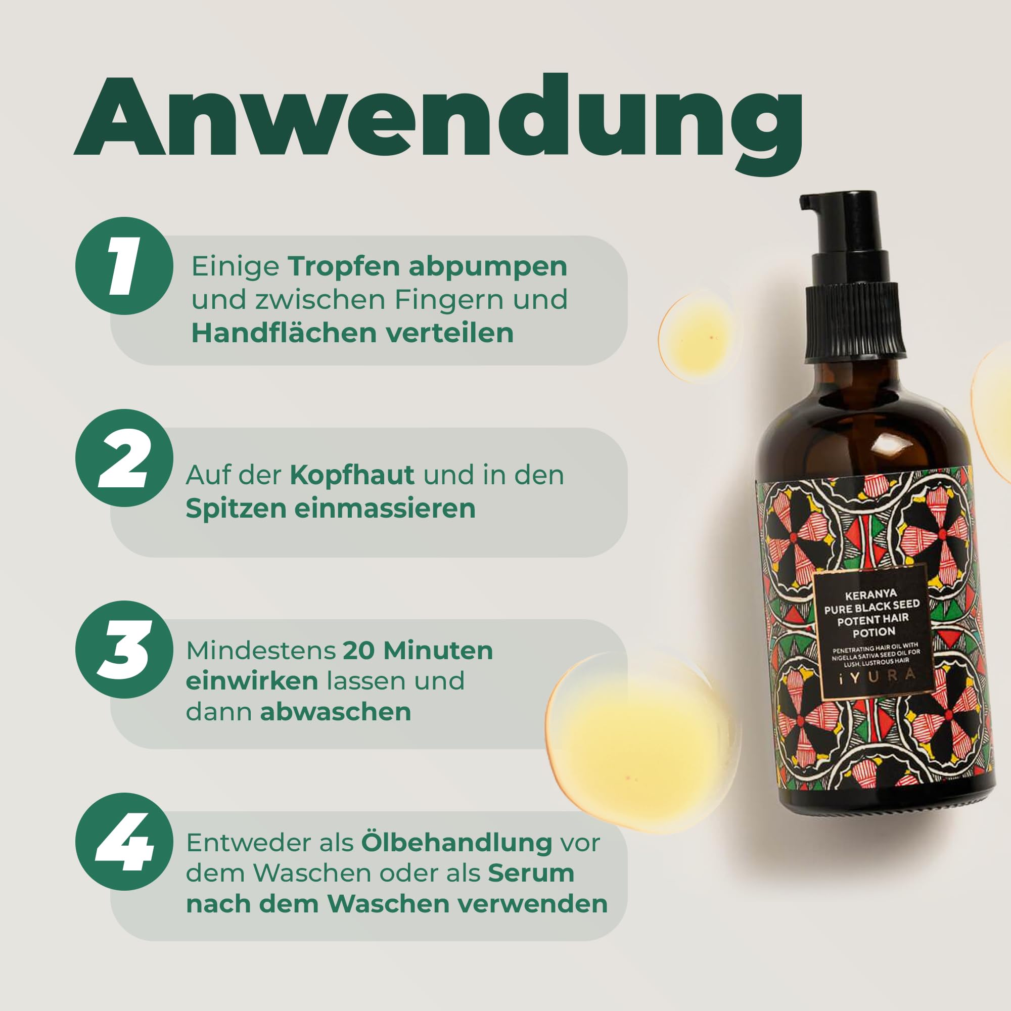 iYURA Keranya Pure Black Seed Potent Hair Potion Hair Oil | Ayurvedische Volumenisierung & Stärkung Haarkur für feines, dünner werdendes Haar | Mit Kalonji, Bhringraj & Kokosnuss | silikonfrei | 100