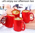 16 OZ Porcelain Coffee Mugs, Smilatte Classic Blank Ceramic Cup with Large Handle for Tea Latte Cappuccino, Set of 4, Red
