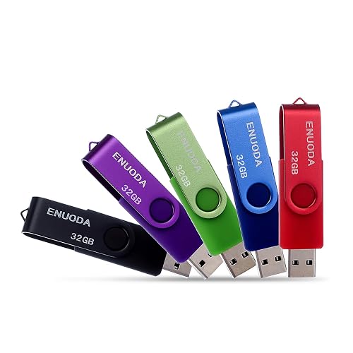 32GB Flash Drive 5 Pack ENUODA Thumb Drives 32GB Swivel Design USB 2.0 Memory Stick Jump Drive Pen Drive for Storage and Backup (5 Colors)