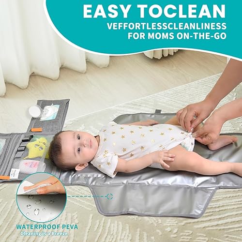 Miniatura 5 de UBRAVOO Cambiador de pañales portátil, bolsa de viaje para cambiador de pañales para bebé con bolsillo para toallitas, cambiador portátil de diseño