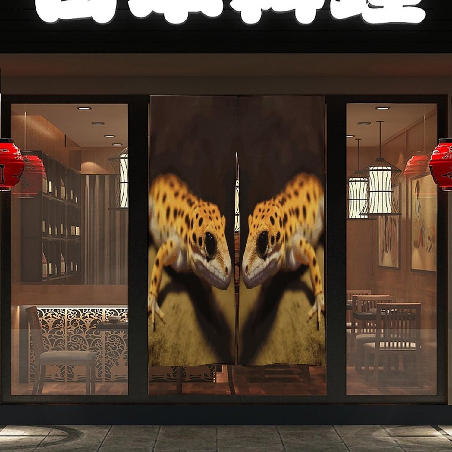 Leopard Little Gecko Door Curtain Printed Doorway Noren Japanese Style Doorway Room Divider Curtains for Privacy Partition Divider Kitchen Home Decorations Wall Hanging