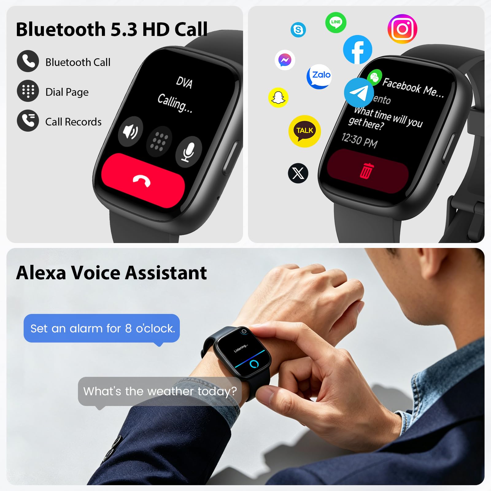 Smartwatch Herren Damen, 1.83" Smart Watch mit Bluetooth Anrufen/Alexa, 100+Sportmodi Fitnessuhr mit Herzfrequenz/Schlafmonitor/Schrittzähler, IP68 Wasserdicht Fitness Tracker Sportuhr für Android iOS