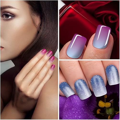 Vista 5 de 20 hojas de 280 tiras de esmalte de uñas degradadas para mujeres, calcomanías completas de esmalte de uñas con purpurina, tiras adhesivas con lima